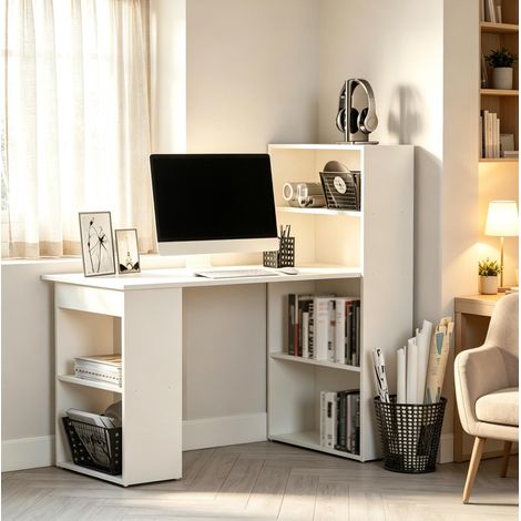 Bureau avec bibliothèque intégrée 120 x 55 x 120 cm blanc HAVRYA (1/5)