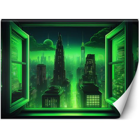 Papier peint Vue de la fenêtre Ville futuriste 450x315 (1/5)