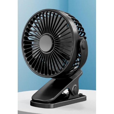 Wiederaufladbarer Ventilator mit stabiler Klemme, leisem Betrieb (unter 36 dB(A)) und 360°-Drehung. (Schwarz, 110 x 64 x 158 mm) (1/5)