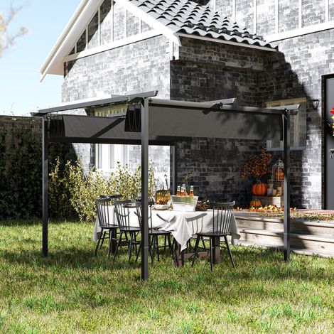 Pérgola de jardín de 3 x 3 m con techo regulable, estructura metálica, protección UPF30+, parasol para porche o terraza, color gris oscuro.