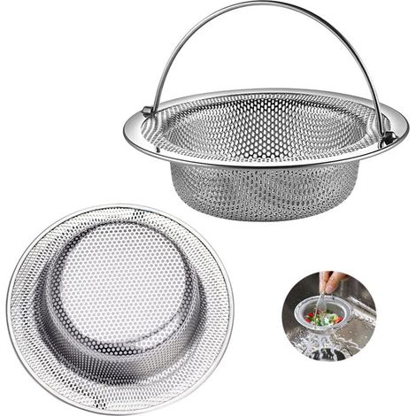 (11 x 3 x 8 cm), lot de 2 crépines d'évier avec poignée en acier inoxydable, grille d'évier, couvercle d'évier, filtre anti-torsion pour cuisine/salle de bain