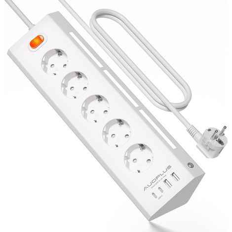 Multiprise avec 5 Prises et 4 Ports USB (2 USB A+2 USB C), Blanc (1/5)