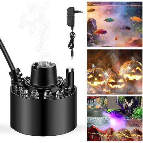 Brumisateur à ultrasons, nébuliseur à ultrasons avec 12 lumières LED, mini machine à brouillard, machine à brouillard d'aquarium, changement de couleur, atomiseur pour fontaine, jardin, étang