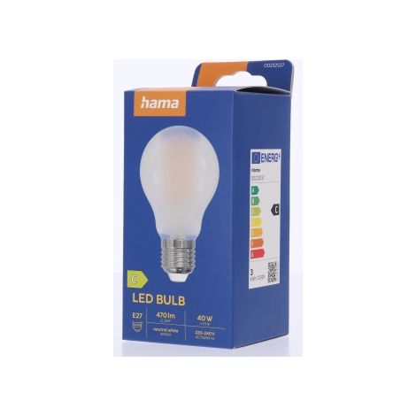 AMP. FILAM. LED, E27, 470LM REMPL. 40W, STD A60, GIVRé, BLC NTRE HAMA (1/3)