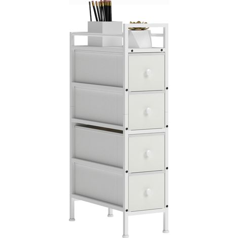 HOMCOM cómoda con 4 cajones de tela, cómoda para dormitorio estrecha con marco de acero, cajonera para espacios pequeños, sala de estar, baño, blanco