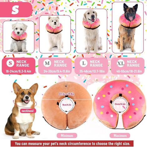 Collier Collerette Gonflable pour Chien , Collerette Chien Gonflable avec Velcro Réglable, Collerette Chat, adapté à La Récupération Postopératoire, Anti-Morsure et Anti-Léchage (Rose, S)