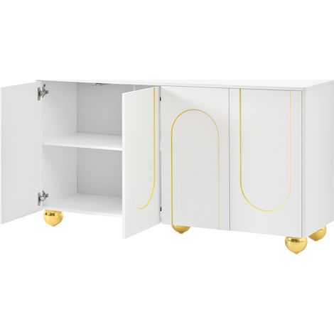 Aparador de 4 puertas blanco con líneas arqueadas doradas y patas metálicas HOMVRA (1/5)