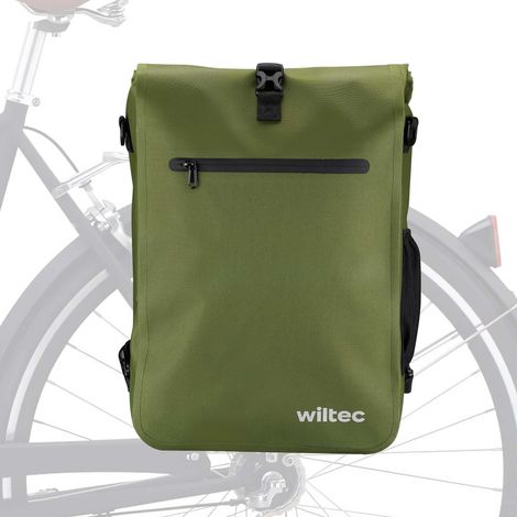 Wiltec Gepäckträgertasche oliv, Fahrradtasche Rucksack 25 l Stauraum, Gepäcktasche mit Laptopfach, wasserresistente Fahrrad Tasche