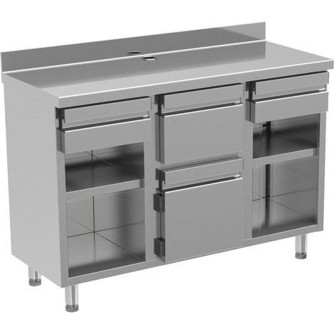 Comptoir de machine à café 1500x600 mm avec 2 tiroirs, tiroir à marc, armoire fermée - VIRTUS