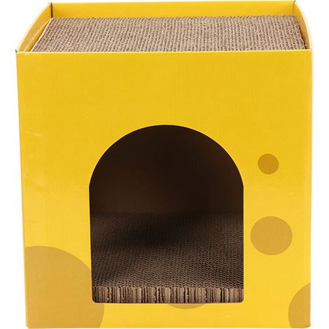 Maison à gratter en forme de fromage pour chat, grattoir en carton, cachette intéressante pour se reposer et jouer (1/5)