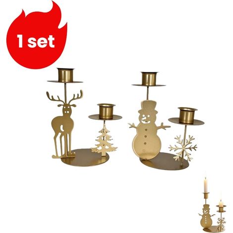 ensemble - Chandeliers de Noël vintage - Décorations de Noël - Ornements pour bougeoirs - Accessoires de Noël - Chandeliers en fer forgé - Doré (1/5)