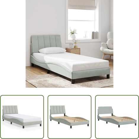 Oreiller de tête - Cadre de lit sans matelas Hanko gris clair 90x190 cm velours (1/5)