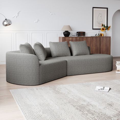 REDOM Canapé 3 places avec assises plus profondes et plus larges de forme incurvée agrémenté de quatre coussins décoratifs (1/5)