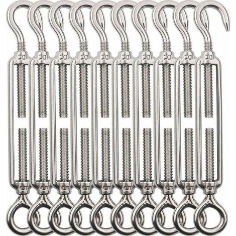 Tendeur Cable Crochet M5 (Crochet et oeil) , Tendeur Fil Acier / Tendeur Cable Inox en Acier Inoxydable 304 Pour Fil a linge , Cable Acier, Corde Acier -10 Pièces (1/5)