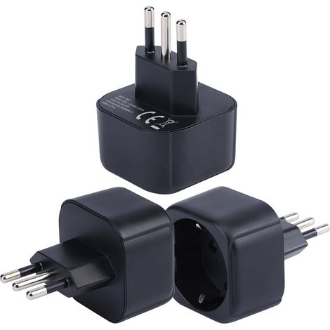 Adaptateur de Prise Europe vers Italie/Chili, Prise Schuko UE Adaptée à la Prise Italie/Chili/Uruguay, Prise UE/Française de Type C/E/F vers Convertisseur de Prise de Voyage de Type L (3 pièces) (1/5)