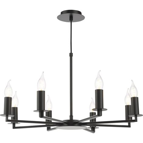 Dar Tyler Suspension Tyler à 8 lumières, bras articulés, noir mat, fixation uniquement (1/5)