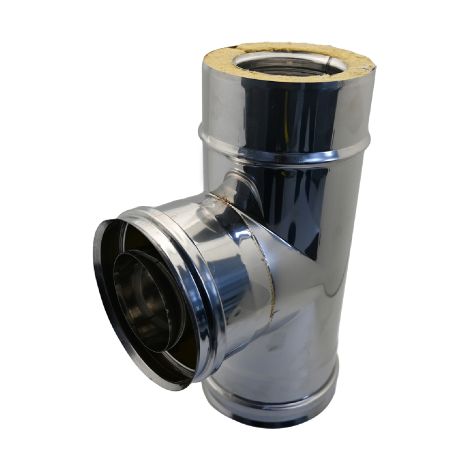 Raccord a' double paroi isole' a' la laine de roche 90o T   80 - 130 mm en acier inoxydable sans capuchon