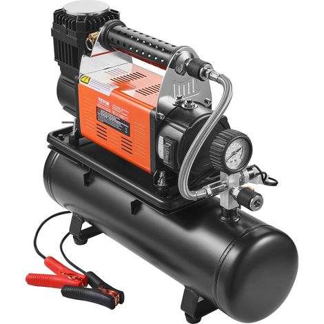 Compresseur d'air robuste 12 V, gonfleur de pneus portable 180 L/min, kit de gonflage de pneus réservoir 6 L, 10,3 bar, avec manomètre numérique, pour camions, voitures, SUV, 4 x 4, camping-car (1/5)
