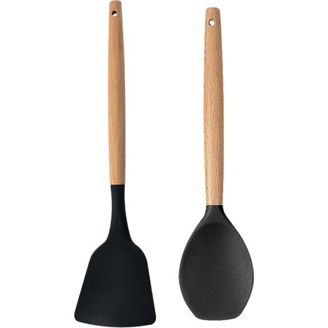 Ensemble Ustensiles Cuisine Bois - Outils Cuisson Solides - Pour Surfaces Antiadhésives - Lot De 5 Pièces (1/5)