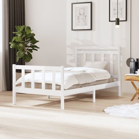 3100710 Bed Frame without Mattress White Solid Wood 100x200 cm (810073+814080) vidaXL (1/5)