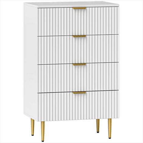 Commode design 4 tiroirs MDF blanc 60x40x96 cm poignées dorées style moderne chambre (1/5)