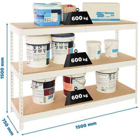 Estanteria 1500x1500x750 SIMONFORTE 1507/3 CHIPBOARD 1500 BLANCO/MADERA marca SIMONRACK (1/2)