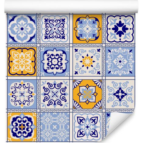 Papel pintado con colorido diseño de mosaico oriental para salón y dormitorio, 50x1000 cm. (1/5)