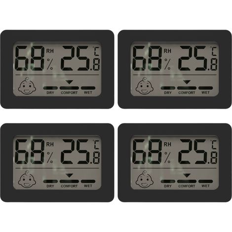Thermomètre hygromètre intérieur mini numérique, avec commutateur et indicateur sourire pour chambre de bébé. Mesure de la température et de l'humidité. (1/5)