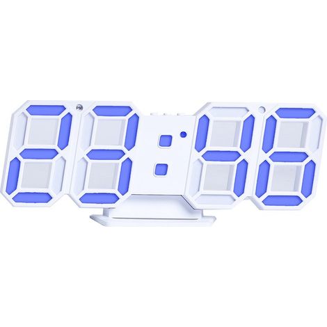 Réveil numérique 3D – Horloge murale LED avec affichage de l'heure, luminosité automatique (3 niveaux), fonction snooze, date et température – Veilleuse moderne – Bleu (1/5)
