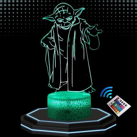 Lampe de Chevet 3D LED - Maitre Yoda - Multicolore - Tactile - Télécommande (1/5)
