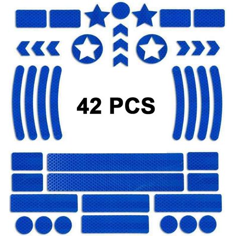 42 pegatinas reflectantes, adhesivo impermeable, varias formas, visibilidad de 300 m, para bicicleta, motocicleta y casco. (1/5)
