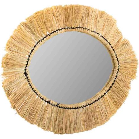 Espejo ovalado de fibra natural marrón 55x44x6