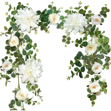 Guirlande Fleur, 190cm, Pivoine Artificielles, Soie Guirlande pour la Décoration de Mariage, Décoration de Manteau de Serveur de Table à la Maison (Blanc) (1/5)