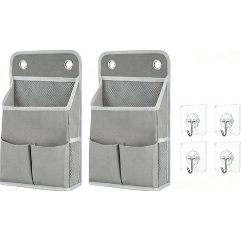 Sac de rangement mural suspendu avec crochets, 2 pièces, organisateur multi-poches sur porte, placard en toile, gain de place pour chambre à coucher, bureau, camping-car, gris (1/5)