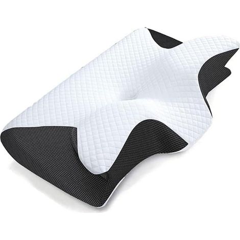 Ergonomic Cervical Pillow - Medium Firmness For Sleeping on Side, Back and Stomach - Anatomical Shape (Black) (1/2)