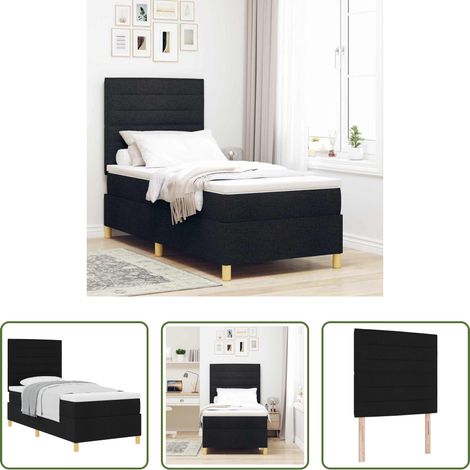 Lit moderne - Lit à ressorts avec matelas Noir 80 x 200 cm tissu (1/5)