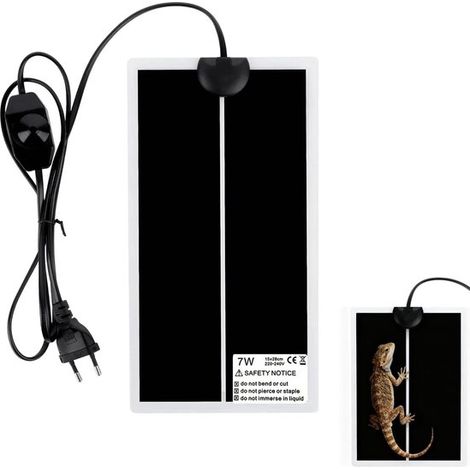Tapis chauffant 15 x 28 cm, 7 W, avec régulateur et variateur, tapis chauffant pour poussins, reptiles, amphibiens et oiseaux, noir (1/5)