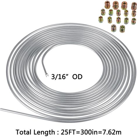25Ft Coil Roll of 3/16''OD Steel Zinc Brake Line Fuel Tubing Kit with 16 Fittings (1/3)