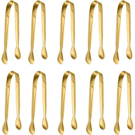 Pince à sucre Lot de 10 Acier inoxydable Design ergonomique Idéale pour le buffet et la cuisine Dorée 11 cm (1/5)