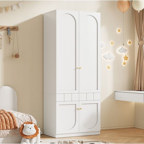 REDOM - Armoire - 80x50x200 cm - 2 portes - penderie et tiroirs à pression - étagères fixes - MDF laqué - blanc (1/5)