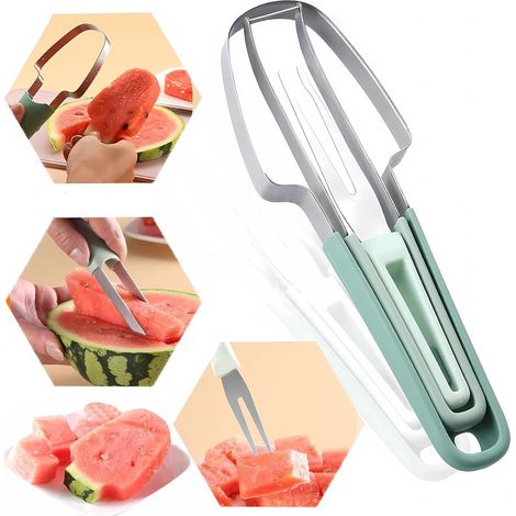 Coupe-pastèque 3 en 1 avec fourchette, en acier inoxydable, pour glaces à la pastèque et découpe de melon.