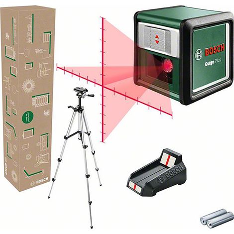 Bosch Kreuzlinienlaser Quigo Plus mit Stativ (einfaches Ausrichten in gleichen und variablen Abständen dank Markierungen auf der Laserlinie, im E-Commerce Karton) (1/5)