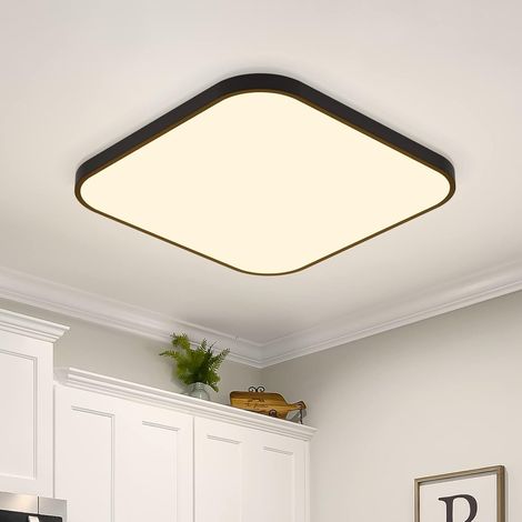ZMH Plafonnier LED Plafonnier plat - 27cm Lampe de salle de bain IP44 Etanche Lampe de chambre à coucher 15W carré Lampe de couloir pour chambre cuisine - Noir Blanc chaud 3000K