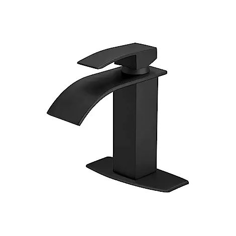 Robinet de lavabo à bec cascade, mitigeur monotrou, laiton, noir mat (1/3)