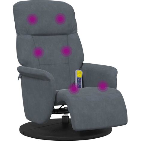 Poltrona Reclinante Massaggi Poltrona Relaxo Poggiapiedi Grigio Scuro Velluto (1/4)