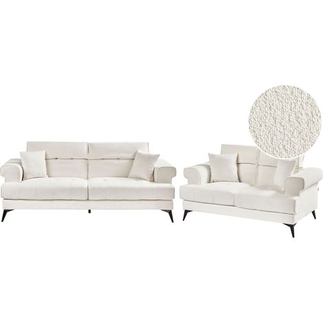 Living Room Set 5 Seater SKIVE Boucle White