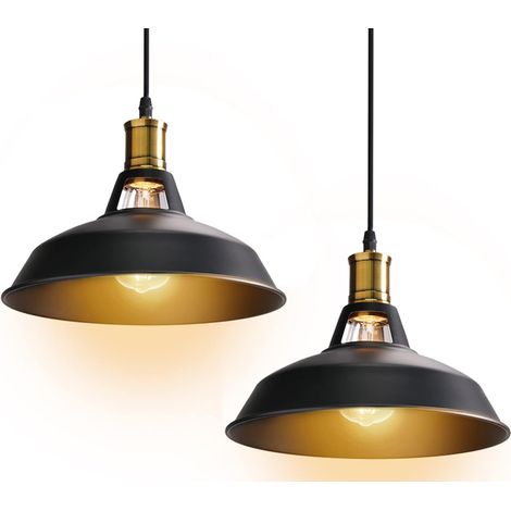 Stoex – Suspension luminaire industrielle vintage en métal – Lot de 2 abat-jour Ø27cm – Éclairage intérieur ajustable – Noir