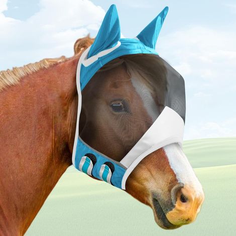 Masque anti-mouches pour cheval, protection UV avec protection des oreilles, masque de cheval avec protection des oreilles, maille respirante (1/5)