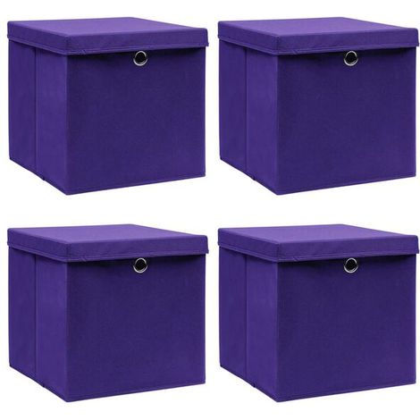 Boîtes de rangement avec couvercles, lot de 4, 28 x 28 x 28 cm, violettes (1/5)