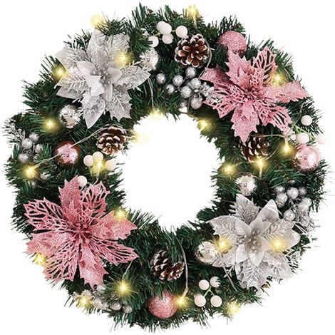 Guirlande De Noël À LED Verte - 30 Cm - Éclairée À Piles - 20 Ampoules - Décoration Murale Pour Porte - 1 Pièce (1/5)